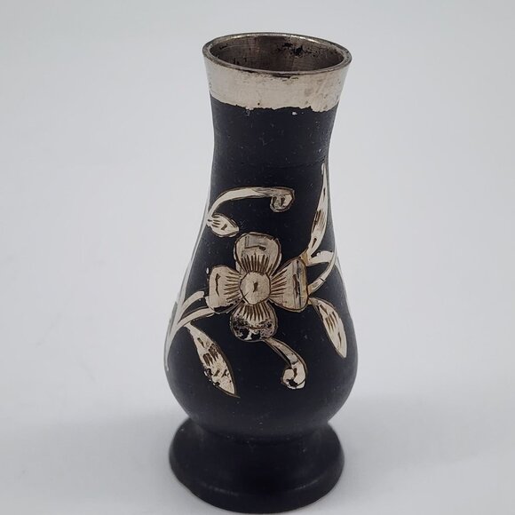 Handmade Other - Vintage Black & Silver Metal Miniature Floral Metal Vase Signed by Artist